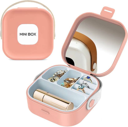 Mini Jewelry Storage Box with Mirror – Portable Compartments Accessories