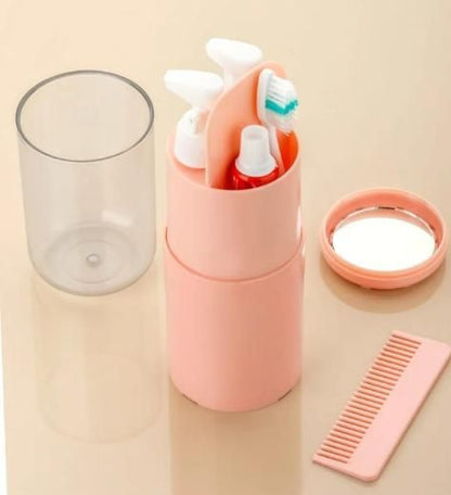 Travel kit 6 in 1 - 2 lotion/ liquid dispenser, 1 brush and colgate storage, 1 comb, 1 napkin storage