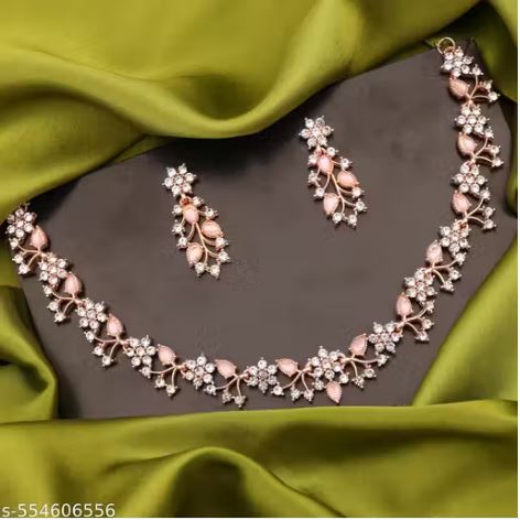 Rose Gold Plated Necklace set with Purple Kundan Jewellery Sets