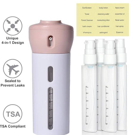 4 in 1 Travel Dispenser Bottle Set Travel Refillable Cosmetic Containers Set Plastic Leak Proof Travel Size Toiletries Liquid Lotion Container (Multi Color)