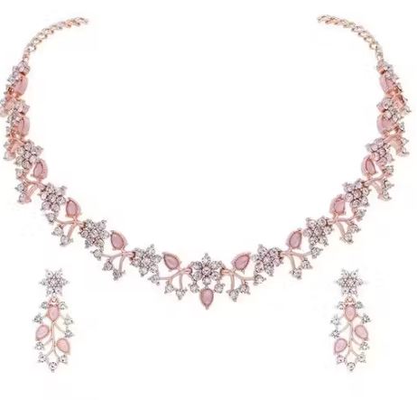 Rose Gold Plated Necklace set with Purple Kundan Jewellery Sets