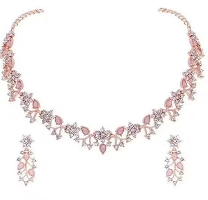 Rose Gold Plated Necklace set with Purple Kundan Jewellery Sets