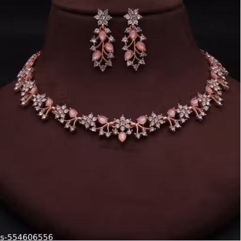 Rose Gold Plated Necklace set with Purple Kundan Jewellery Sets