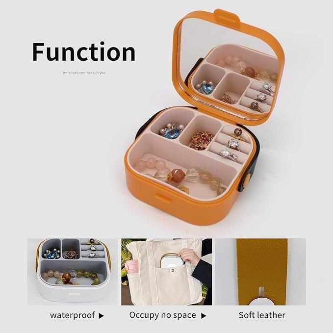 Mini Jewelry Storage Box with Mirror – Portable Compartments Accessories