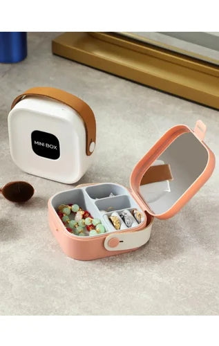 Mini Jewelry Storage Box with Mirror – Portable Compartments Accessories